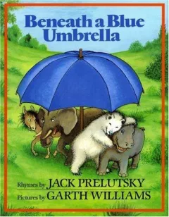Beneath a blue umbrella